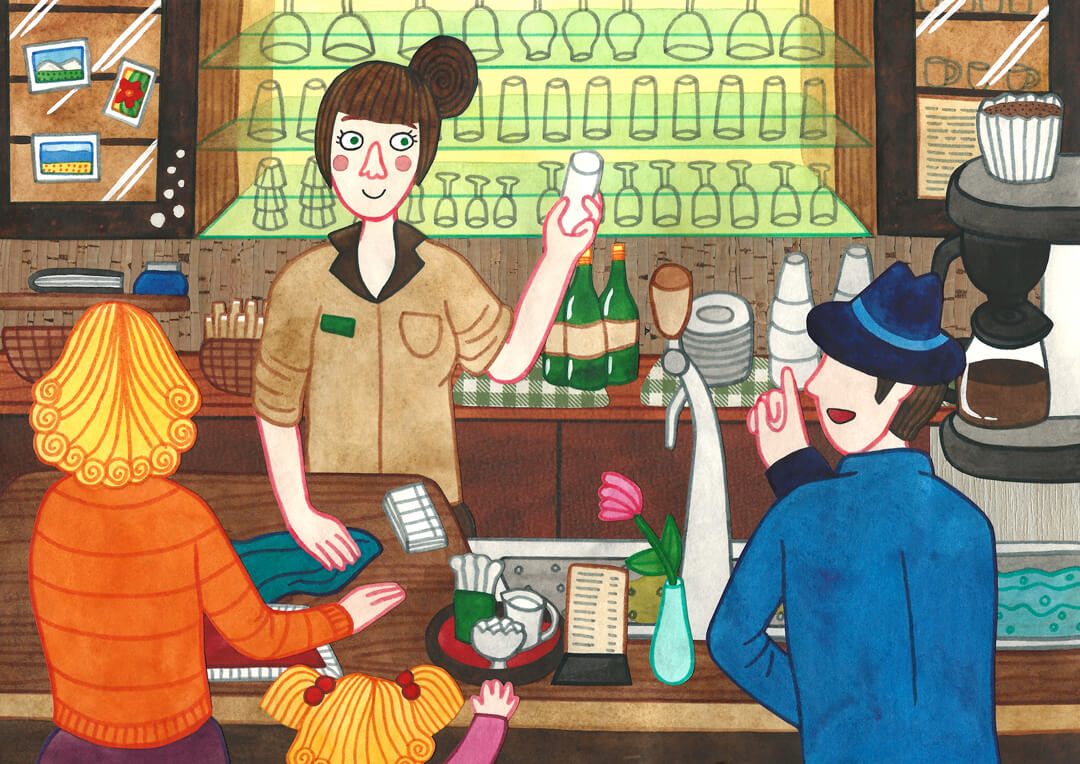 Sanne Bruinsma Illustraties & Vormgeving cultureel cafe De Amer Amen muziek concert blues country bar bartender barista