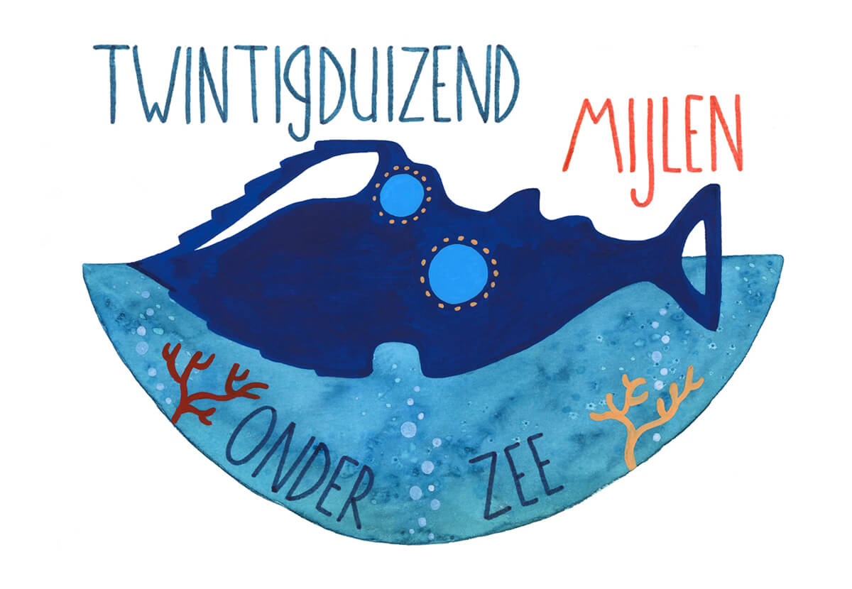 Sanne Bruinsma Illustraties & Vormgeving Boekie Boekie stArt Award 2016 Jules Verne twintigduizend mijlen onder zee inzending oceaan koraal duiker octopus vissen zee titel